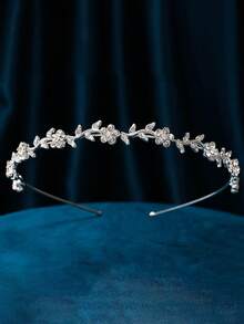 1 件精致复古新娘头饰，镶嵌水钻，森系金叶花环头饰，皇冠表演发饰，适合日常着装、派对、舞会、摄影，是送给女孩的理想礼物