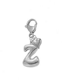 1pc Silver Bubble Letter Cute Necklace Pendant, Bag Charm - Includes Shiny Crystal Pendant & Gold Heart Pendant, Letters A-Z, Alloy Bag/Backpack Hanging Decoration - Perfect Gift For Birthday & Special Occasions, Keychain, Wallet & Purse Accessory For Women & Girls. Birthday, Valentine's Day, Mother's Day Gift. - Silver - View 17