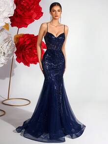 ADYCE Đầm dự tiệc hở lưng phối ren thêu hạt thanh lịch dành cho nữ kèm sợi chỉ nối, chân váy rộng và đầm dự tiệc cho buổi dạ hội, tiệc sinh nhật, buổi hẹn hò buổi tối, tiệc về quê, tiệc cưới, tiệc tối trang trọng, lễ hội gia đình - Màu xanh hải quân - Xem 6