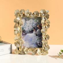 1pc Retro European Style Gold Ginkgo Leaf Edged Photo Frame, Horizontal & Vertical Display, Comes With 1 Random Inner Paper For Home Decor