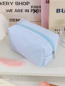 1 Pc Seersucker Hand Holding Large-Capacity Toiletry Bag, Print Stripe Makeup Pouch Travel Cosmetics Storage Bag, Candy Color Makeup Bag Woman's Cosmetic Pouch Suitable For Birthday Gifts, Travel Essential Delicate Fashion Makeup Bags Zipper Bag European And American Style Cosmetic Pouch For Woman,Girl,Ladies Lightweight Skincare Storage Bag For Travel - Multicolor - View 25