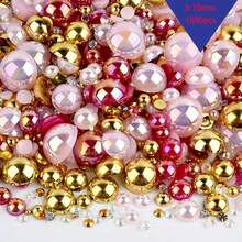 1680 件 3-10 毫米混合树脂珍珠和水钻平底珍珠，DIY 手机壳、镜子、杯子、工艺品、鞋子装饰 - 玫紅AB淺粉AB金色 - 查看 1