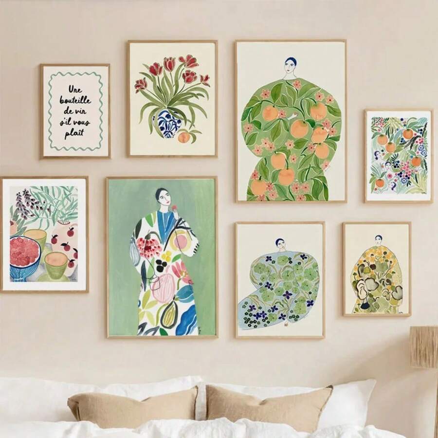 1PC Trừu Tượng Cô Gái Tay Trái Cây Hoa Lá Bình Hoa Nghệ Thuật Treo Tường Tranh Canvas Bắc Âu Áp Phích Và Tranh In Treo Tường Trang Trí Phòng Khách Khung Tùy Chọn - Nhiều màu - Xem 1
