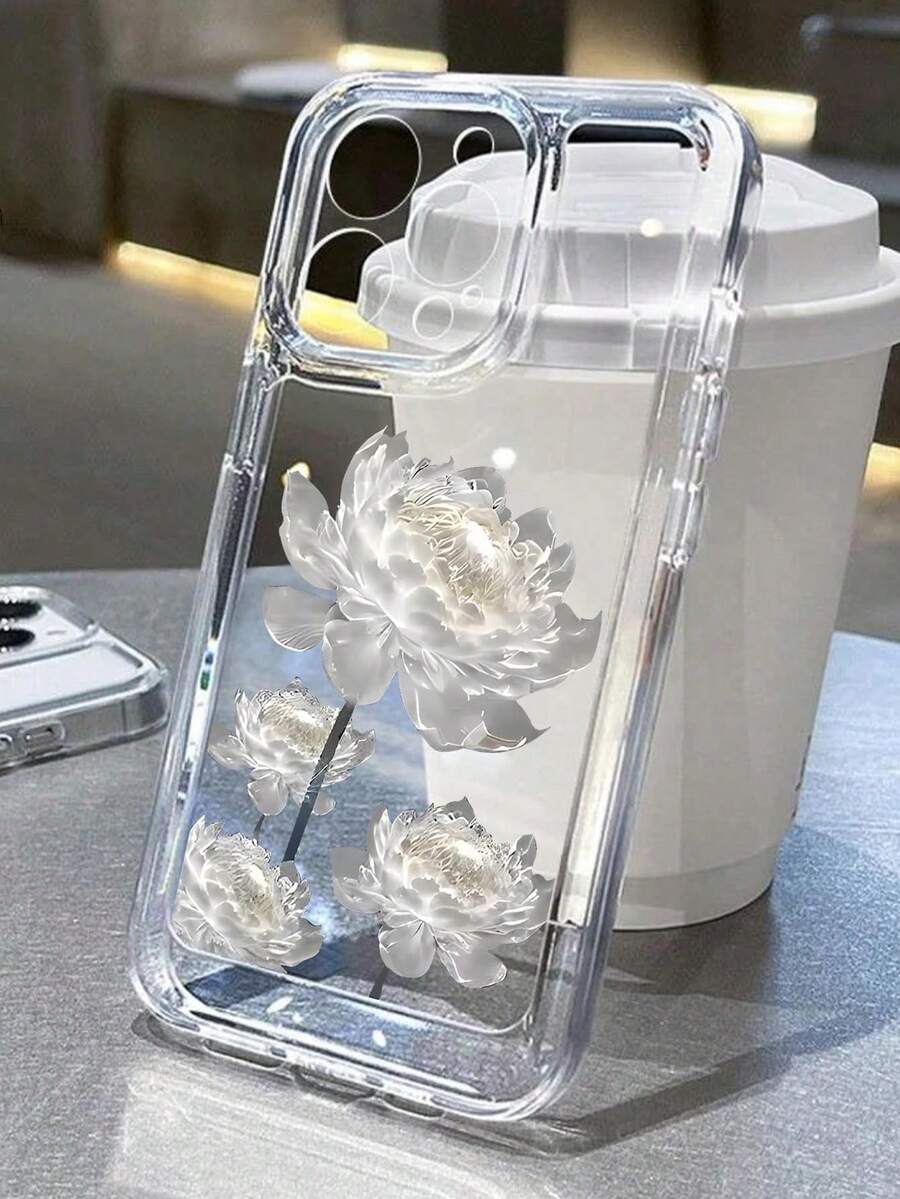 Lotus Flower Pattern Phone Case Compatible With Apple 14, 13, 12, 11, XS, XR, 7 Plus, Pro Max - Clear - View 1