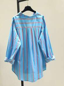 1pc Women's Striped Long Sleeve Shirt, Fashionable Suitable For Summer