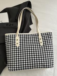 Bolso de mano a rayas de moda - Bolso de hombro de gran capacidad para mujeres - Bolso de tote con cremallera para uso diario - Bolso de tote con cadena de metal minimalista para adolescentes, mujeres, estudiantes universitarias, oficinistas y trabajadoras. Perfecto como bolso de oficina, trabajo, negocios y transporte. Mejor bolso de trabajo para mujeres y mochila de vuelta al colegio - Blanco y Negro - Ver 5