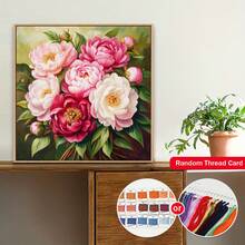 JOZYSH 1 套 40x40cm/15.7x15.7 英寸 DIY 十字绣套装，精美牡丹花印花十字绣套装，随机线板十字绣材料套装，客厅玄关卧室装饰，家居装饰艺术礼物 - 彩色 - 查看 5