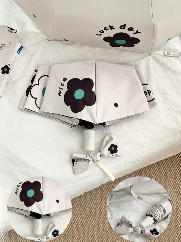 1 pieza Paraguas plegable automático con estampado floral elegante, parasol ligero antirrayos UV de doble uso para lluvia y sol para mujeres