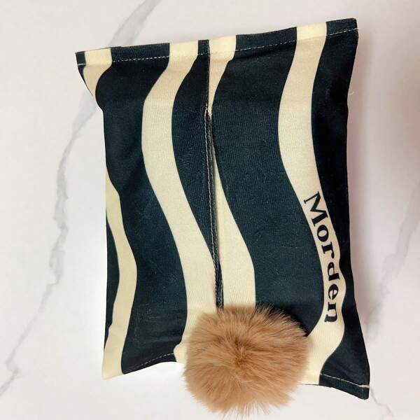 1pc Modern Simple Style Paper Towel Box, Home Living Room Car Tissue Box, Black & White Plush Fabric Back To School