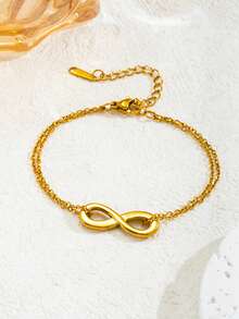 VceTd 1 pieza Brazalete minimalista de acero inoxidable con diseño de símbolo del infinito, adecuado para uso diario de mujeres o como regalo del Día de la Madre - Amarillo Oro - Ver 4