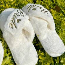 New Gold Bride Cross Toed Plush Slippers For Singles Parties, Wedding Supplies, Bridesmaid Slippers.