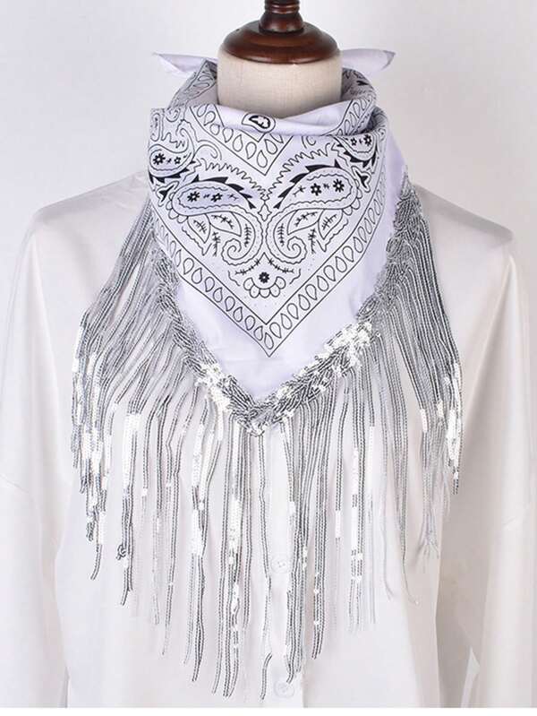 Bandana com Franjas Headwrap, Lenço Paisley de Cowboy, Acessório de Dança Streetwear de Hip Hop, Lenço Multifuncional da Moda Casual para Uso Externo