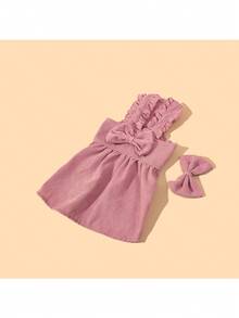 1 pieza Vestido/Arnés de perro o gato de pana rosa, adecuado para primavera/verano - Rosa - Ver 4