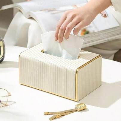 Striped Tissue Box, High-Quality Elegant Facial Paper Box For Dining Table, Home, Commercial Use, Living Room