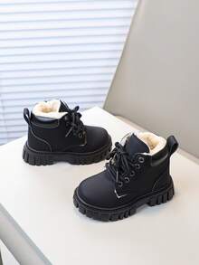 1 Pair Black Thickened Boots For Kids, Boys And Girls - Black - View 3