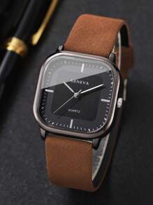 1 pièce Montre-bracelet à quartz classique pour hommes, style casual, cadran rectangulaire simple avec échelle, sans boîtier
