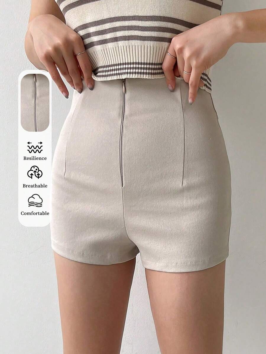 Short Taille Haute Stretch Chic Avec Boutons Décoratifs - Hotpants Moulants Femme | Polyester Élasthanne - 11
