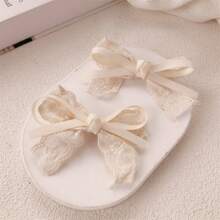 2pcs Elegant French Lace Bow Hair Clips - Sweet Beige Embroidered Barrettes For Girls, Perfect For Side Bangs & Updos