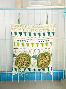 1 pièce Sac d'alimentation suspendu, sac à foin pour cochon d'Inde, distributeur de nourriture pour petit animal, 2 trous/3 trous, conteneur, support, accessoires de cage, pochette d'alimentation en herbe sèche pour lapin, petit animal, sacs de rangement de nourriture, fournitures multifonctionnelles pour cochon d'Inde