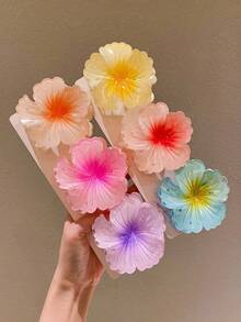 6pcs Colorful Flower Decor Hair Clips, Stylish & Sweet For Teens And Young Adults - Multicolor - View 3