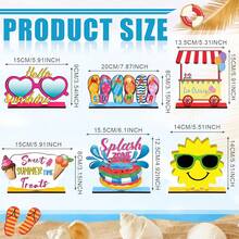 1/6 Pcs Summer Wooden Table Decor Hello Summer Wood Signs Sunshine Table Centerpieces Beach Table Decor Farmhouse Tiered Tray For Home Kitchen - Multicolor - View 7