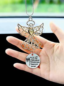 1pc Angel Car Rearview Mirror Hanging Decoration, Engraved "Where You Go, His Angel Protects You", Gift