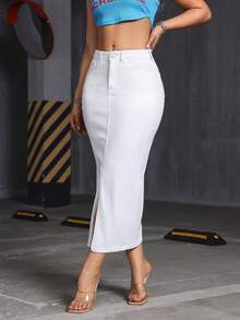 Women's Long Dress, Straight Tube Long Dress With Hip Wrapping, Elastic, For Spring, Summer And Autumn. - White - View 5