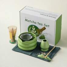 Coffret à thé matcha, comprenant un contenant de poudre de matcha, un bol à matcha avec bec verseur, boîte cadeau pour la rentrée des classes