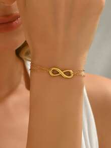 VceTd 1 pieza Brazalete minimalista de acero inoxidable con diseño de símbolo del infinito, adecuado para uso diario de mujeres o como regalo del Día de la Madre - Amarillo Oro - Ver 3