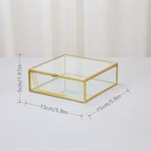 Desktop Transparent Glass Copper Edged Jewelry & Cosmetics Storage Organizer Box, Dust Proof Display Case Valentine Day Back To School