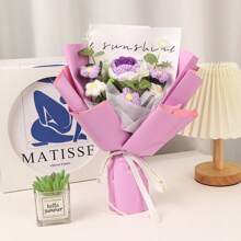 1pc Rose Flower Bouquet Knitted Craft, Romantic Gift For Girlfriend/Best Friend, Practical Yarn Rose Bouquet Birthday Gift