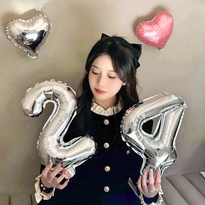 1 个 16 英寸银色数字气球，银箔聚酯薄膜气球，数字 0-9，适用于生日装饰、周年纪念、毕业典礼装饰、新年装饰、节日装饰、生日派对气球、生日照片道具