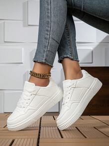 1 par de zapatillas casuales de suela de EVA con patrón de rombos y unicolor, con cordones, zapatos deportivos cómodos de contraste de color, de baja altura, para boda, escuela, vacaciones, fiesta, oficina, interior/exterior, todo el año