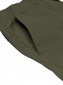 Pantalones cargo 3/4 ligeros para hombres con cintura con cordón, bolsillos grandes, parches con letras, pantalones deportivos casuales para uso diario, verano - Verde militar - Ver 7