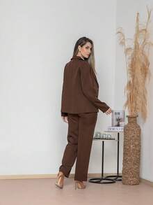 Elegant Twill Jacket And Trouser Set C3035 - 鏽棕色 - 查看 2