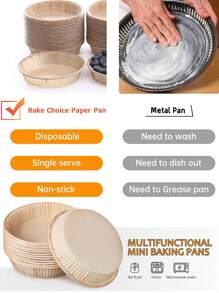 50pcs Paper Baking Cake Baking Pan, Round Disposable Egg Tart Pan, Suitable For Cakes, Egg Tarts, Bread, Muffins, Snacks, Fruits For Family Restaurant DIY, Party, Graduation Season, Birthday, Wedding