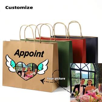 10pcs Customized Paper Gift Bags/Tote Bags, Customizable Patterns, Bags For Wedding, Party, Shopping, Birthday, Holiday, Anniversary, Valentine's Day Gifts, Multi-Color Options, Suitable For Shopping, Simple &