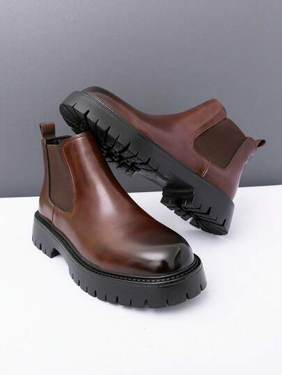 男士切尔西靴新款高帮机车靴百搭休闲鞋韩版英伦时尚皮鞋