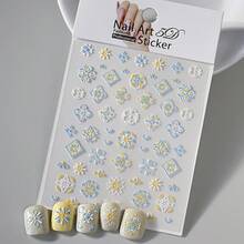 1片波西米亚风美甲贴纸 5D立体印花图案 夏季花瓣叶子 DIY自粘凝胶指甲油贴片 美甲装饰 美甲用品 - 彩色 - 查看 15