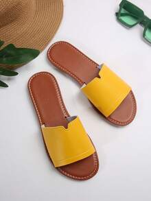 Women's Casual Flat Slippers, Round Toe Open Toe Non-Slip Sandals, Outdoor Beach - Yellow - View 5