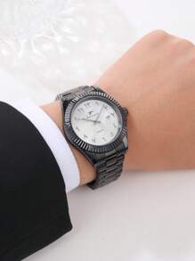 RICECGO RICECGO 1pc Men's Classic Quartz Watch - Business Style, Circular Dial, Arabic Numerals, Calendar Feature With Stainless Steel Butterfly Clasp Strap, Quartz Movement, Suitable For Daily Wear, Ideal Gift For Birthdays Or Special Occasions, Anniversary Gift, Back To School Gifts.