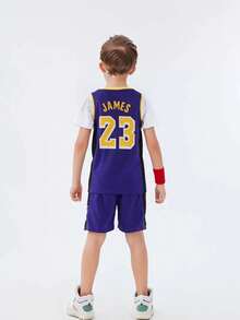 2pcs Basketball Uniform Set With Number 23 And Personalized Name, Boys & Girls, Purple, Kids Sports Wear, Children Summer Outfit, Shorts, Customized Basketball Jersey - Purple - View 4