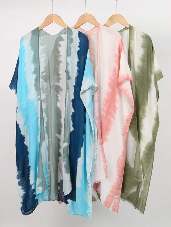 1 pièce Nouveau cardigan de plage sans manches gradient tie-dye pour femme, châle bohème mode lâche décontracté, protection solaire pour vacances d'été, cadeau idéal pour la famille