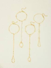 Conjunto de 4 peças/conjunto de pulseiras de dedo com pérolas falsas e strass simples, férias femininas, encontro, presente, casual, acessórios de festa combinando