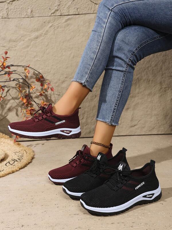 2025 Spring, Summer, Autumn New Black & Red Breathable Slip-On Low-Top Lace-Up Fashion Casual Fitness Sports Sneakers
