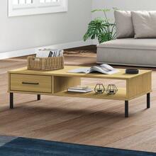 vidaXL Couchtisch OSLO mit Metallbeinen Braun Massivholz Kiefer - Braun - Übersicht 1