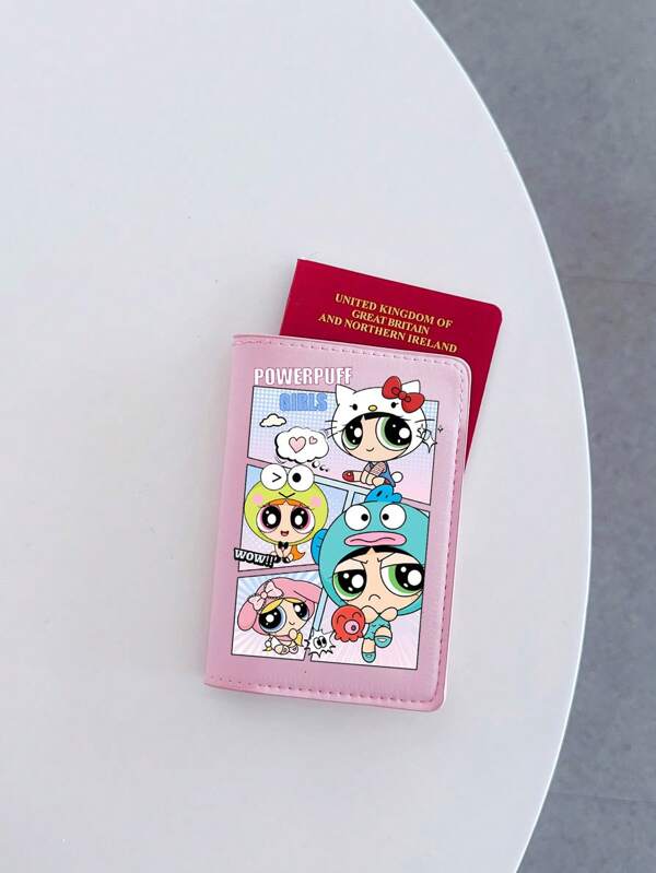 THE POWERPUFF GIRLS Lightweight Compact Cartoon Travel Passport Holder Women Card Wallet Ticket ID Documents Organizer Cute Passport Cover Passport Wallet Passport Bag For Flight For Travel For Back To School