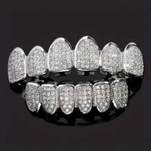 2pcs/1pc Copper Rhinestone Tooth Grills, Unisex Hip Hop Style Teeth Caps, For Party, Cosplay