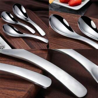 3pcs Stainless Steel Palace Spoon Adult Long Soup Ice Cream Fruit Spoon Hotel Supplies Tableware Ice Cream Spoon