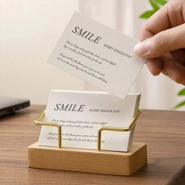 1pc Business Card Holder Box, Minimalist Desk Organizer In Beechwood And Walnut Wood With Metal, Transparent Acrylic, Simple Business Style, High Capacity, Thick & Sturdy Iron, Easy To Clean, Non-Slip Design, Home/Office Supplies